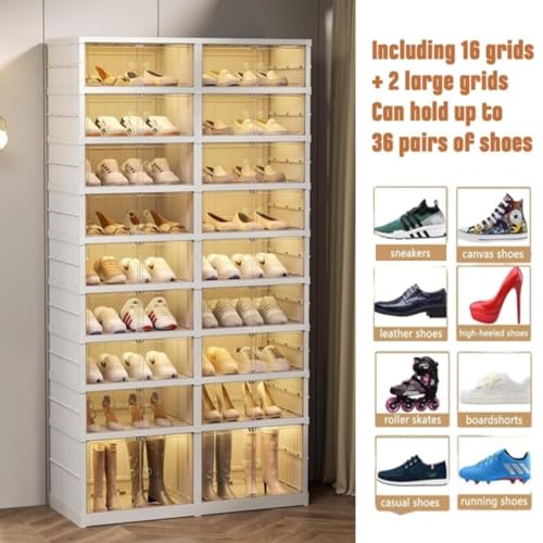 Clear Plastic 9-Tier Stackable Shoes Storage Box with Lids and Door O819927
