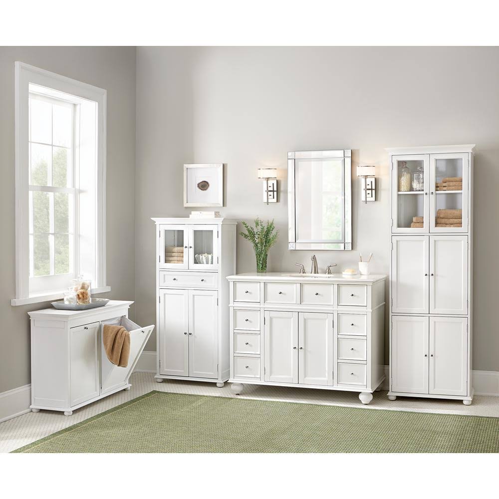 White Bathroom Linen Cabinet Drawer Storage Shelves Z912908