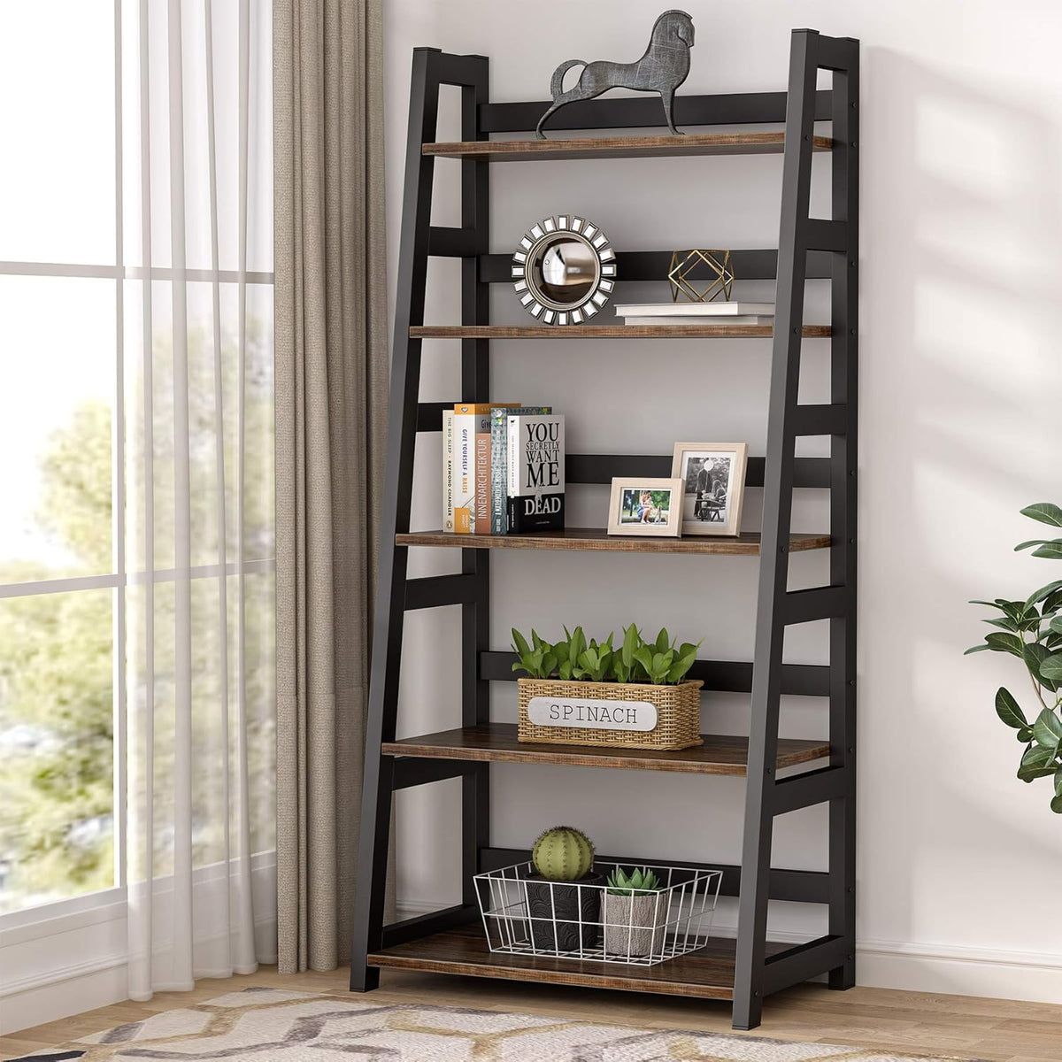 5-Tier Industrial Ladder Shelf Bookcase J431764