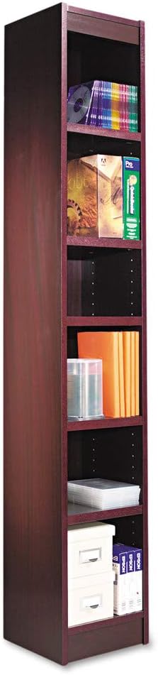 Narrow Profile Bookcase, Wood Veneer, Six-Shelf, Mahogany A8282