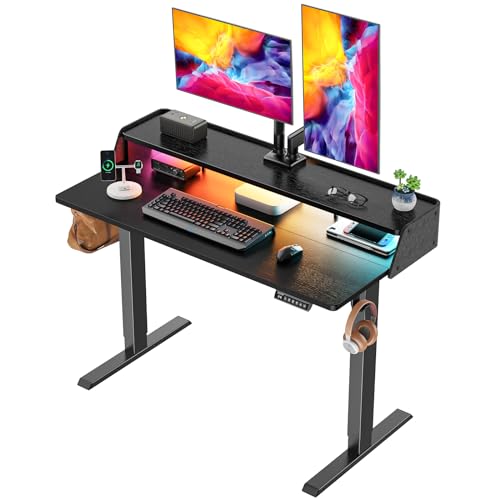 White Electric Height Adjustable Standing Desk with Storage Shelves L910