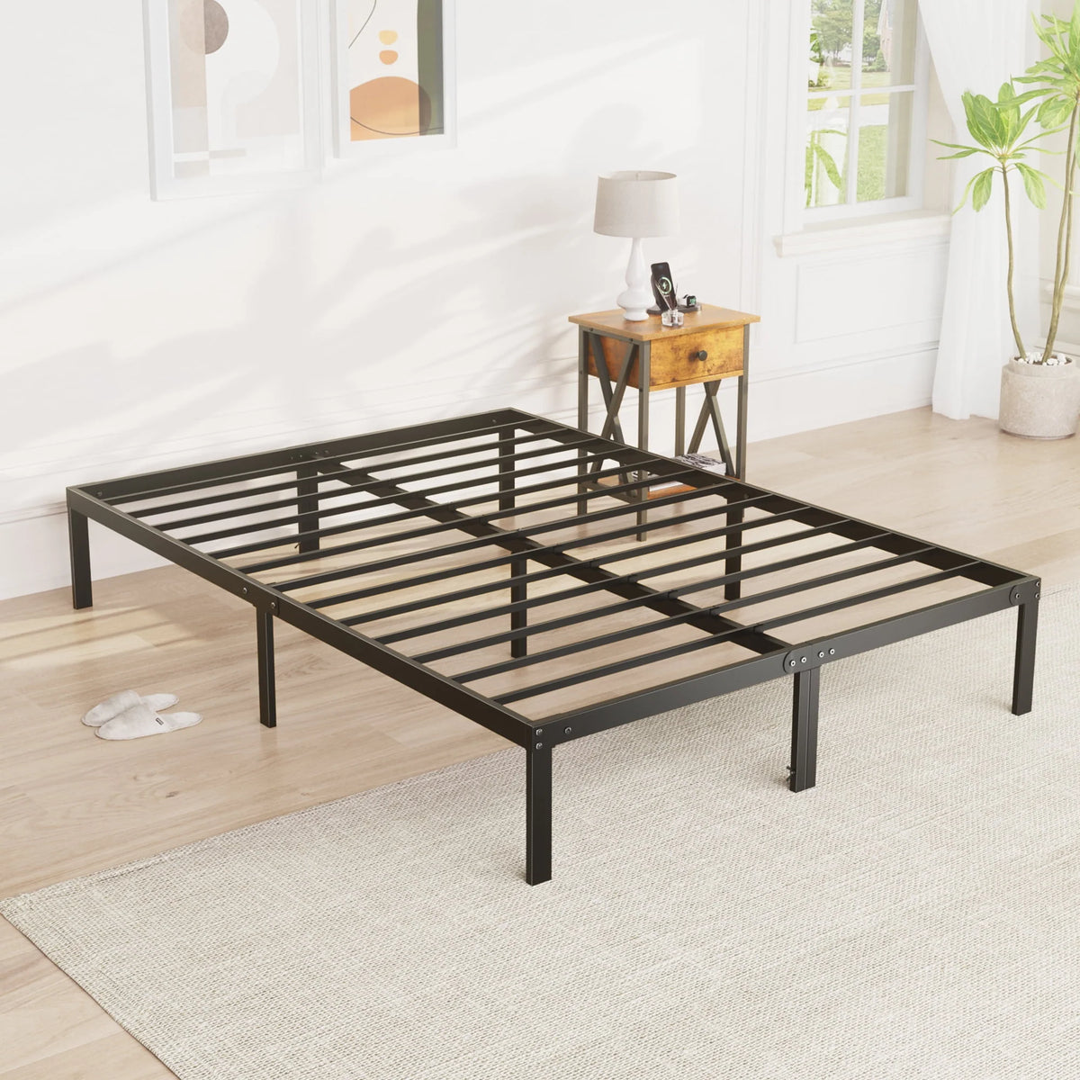 Full Size Heavy Duty Platform Bed Frame with Underbed Storage K398