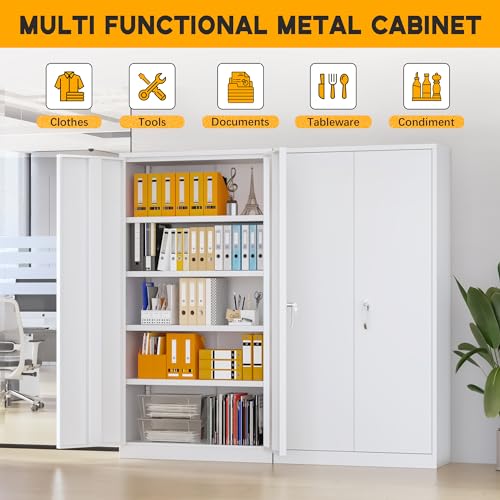 72" H Black Metal Storage Cabinet with 2 Doors and 4 Adjustable Shelves S872