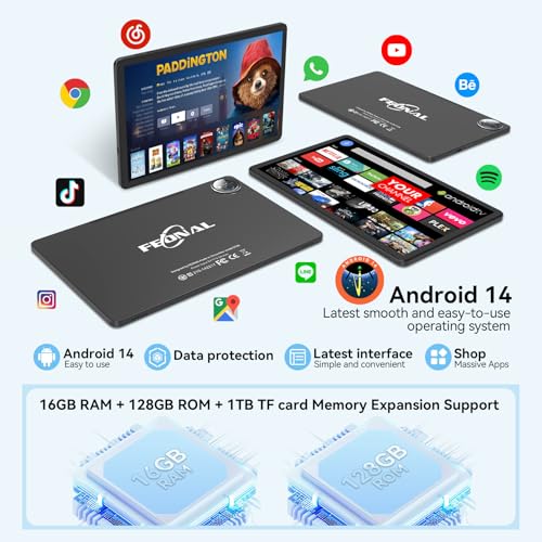 11 inch Android 14 Tablet, 128GB ROM 16GB RAM, 4G LTE, Octa-Core, 21MP Dual Camera, FHD Screen, 7000mAh K80793