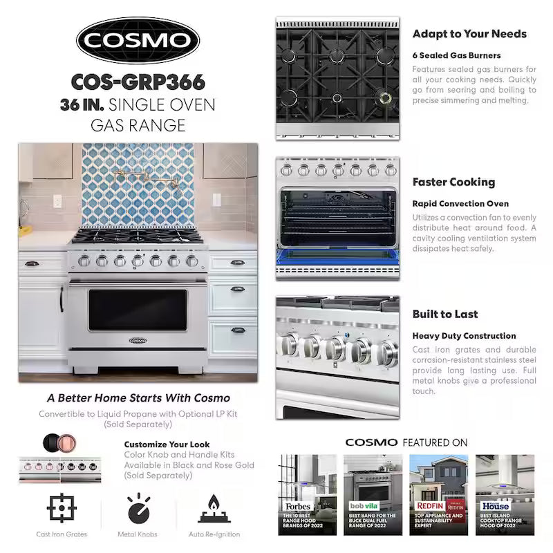 36 in. Gas Range with 6 Burners and Cast Iron Grates in Stainless Steel I647356