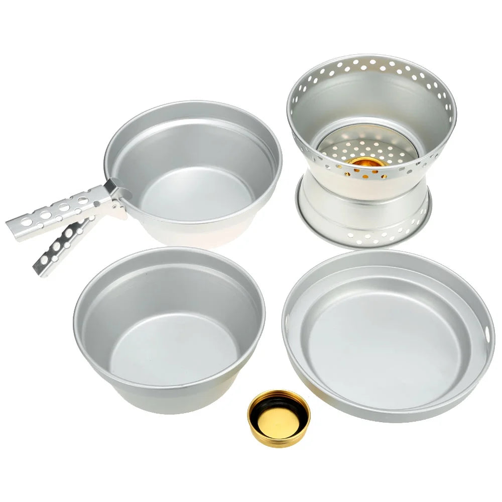 Portable Camping Cookware Mess Kit with Stand Pot Pan Cooking Set B375