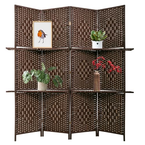 4 Panel Wood Room Divider with Storage Shelves E1920