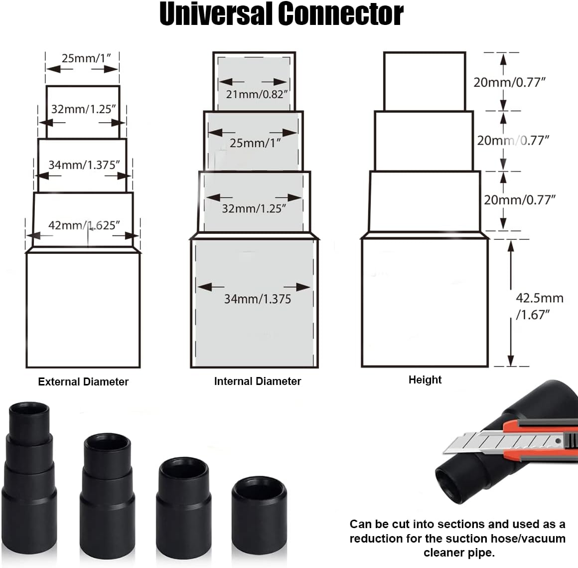 2 Pieces 25mm Horse Hair Vacuum Attachment with Universal Connector, Round Dust Brush, Hose Adapter Y973