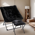 Black Faux Fur Folding Lounge Chair with Ottoman X337769