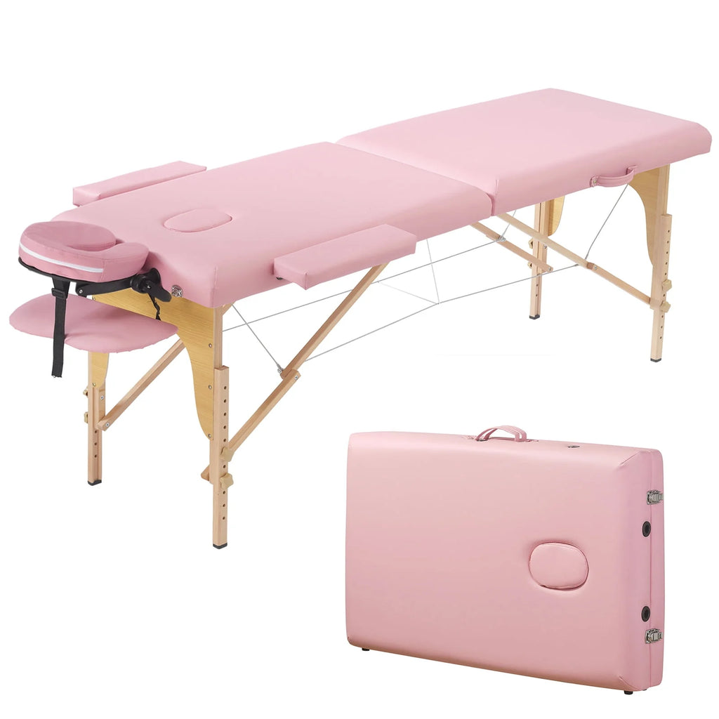 Adjustable 2 Section Massage Table with Carrying Bag, 500 lbs, Pink O8834