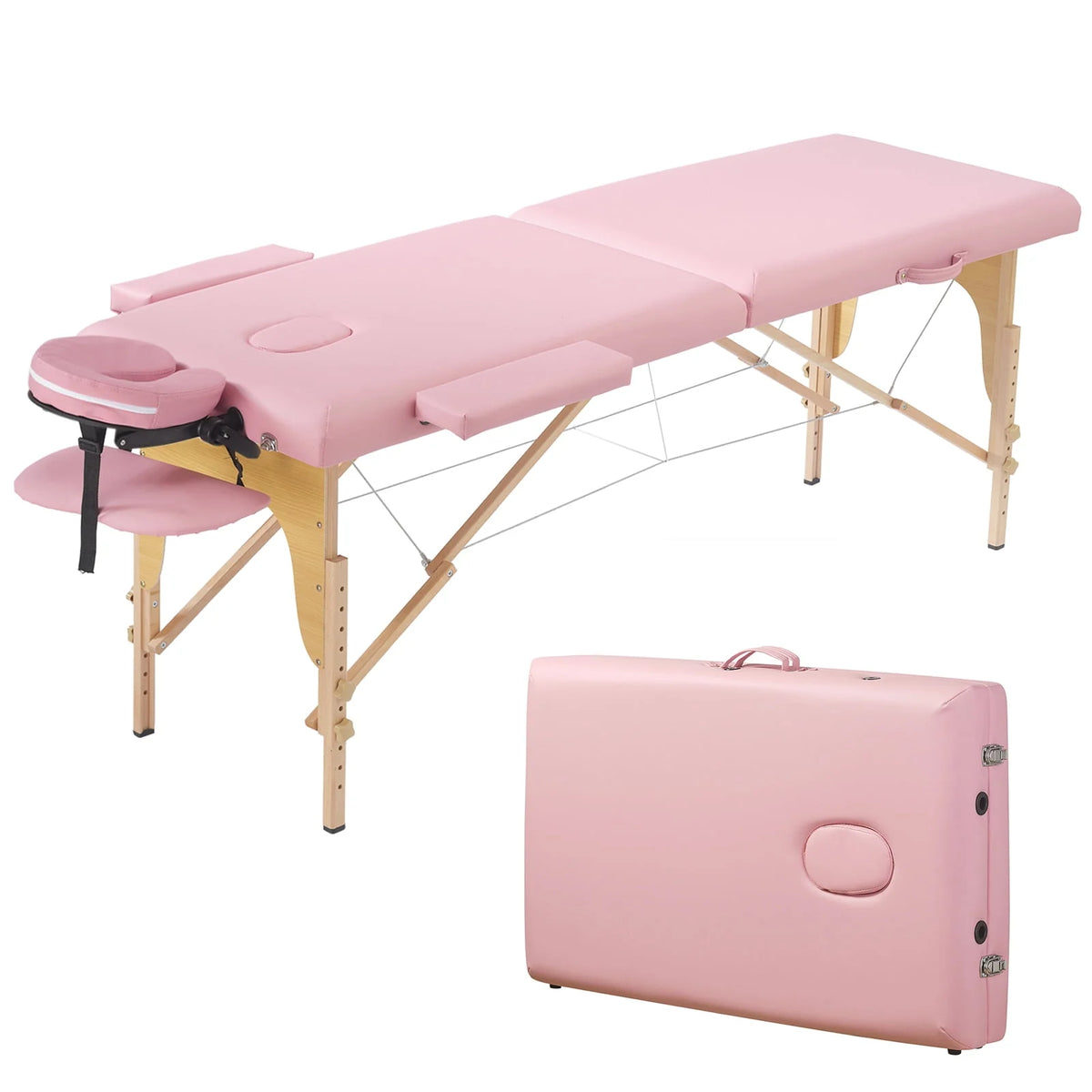 Adjustable 2 Section Massage Table with Carrying Bag, 500 lbs, Pink O8834