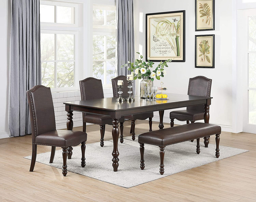 Cherry Finish Faux Leather Bench D373276