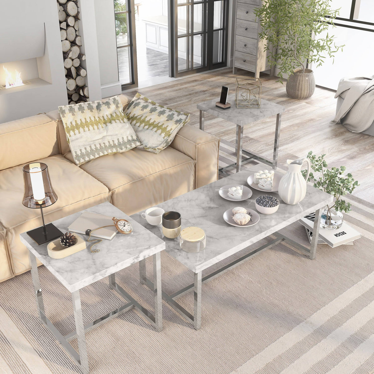 White 3-Piece Coffee Table Set F263786