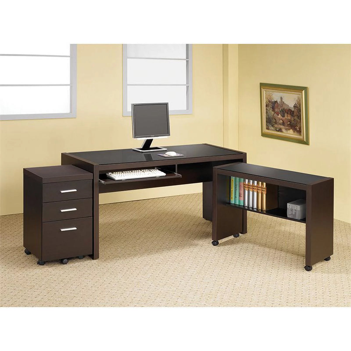 4 Piece Set with Desk Mobile File Cabinet Office Chair and Bookcase L435621
