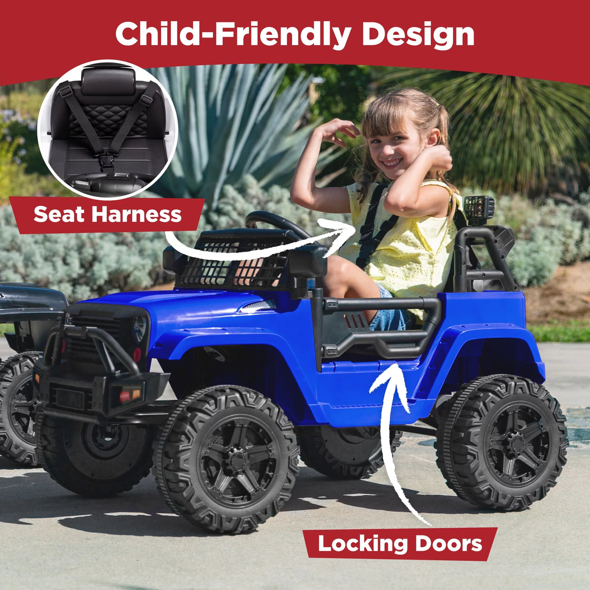 12V Kids Ride On Truck Car with Parent Remote Control, Spring Suspension, LED Lights, Black K404915