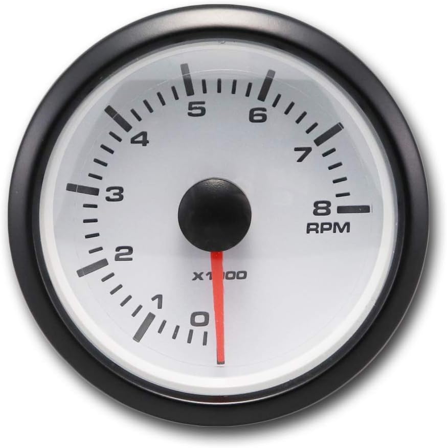 8000 RPM Universal Electronic Tachometer Gauge 2-1/16 52mm White Amber LED Black Dial Chrome Rim Pack of 2 T17011