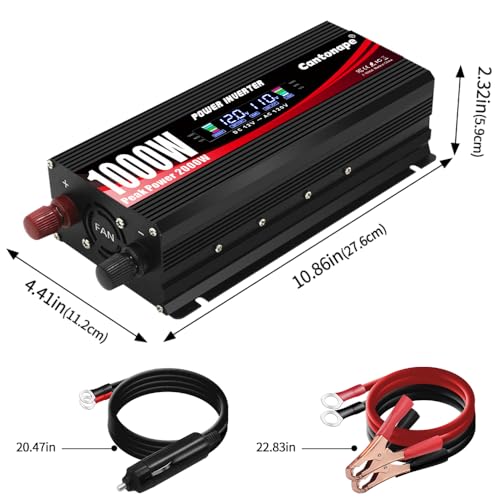 1000 Watt Car Power Inverter 12V to 110V/120V AC with LCD Display Dual AC Outlets Dual USB Black P6813