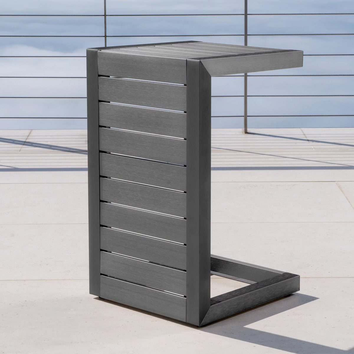 Gray Aluminum C-Shaped Side Table D934