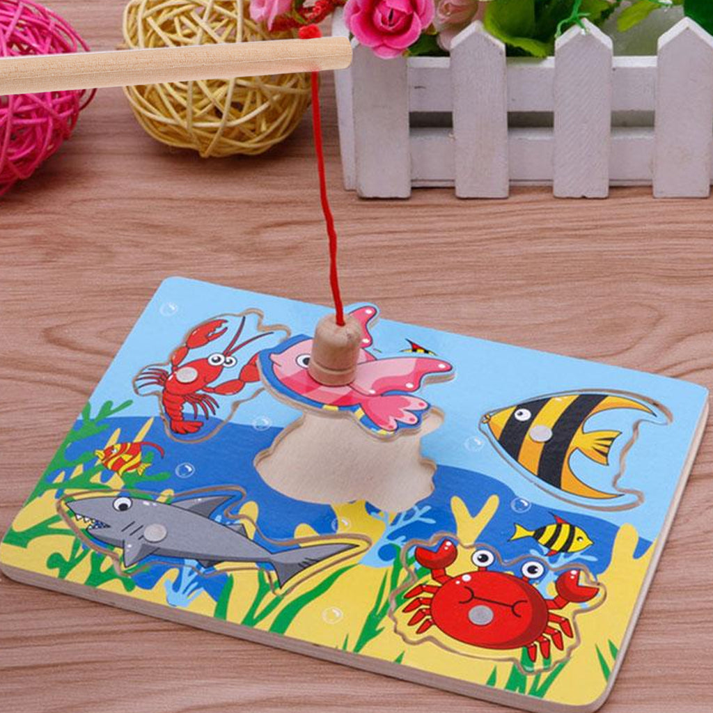 3pcs Kids Magnetic Wood Fishing Rod Toys Educational Playthings Z73531