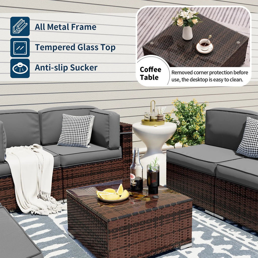 Modular Rattan Wicker 5PCS Patio Sofa Set W5340