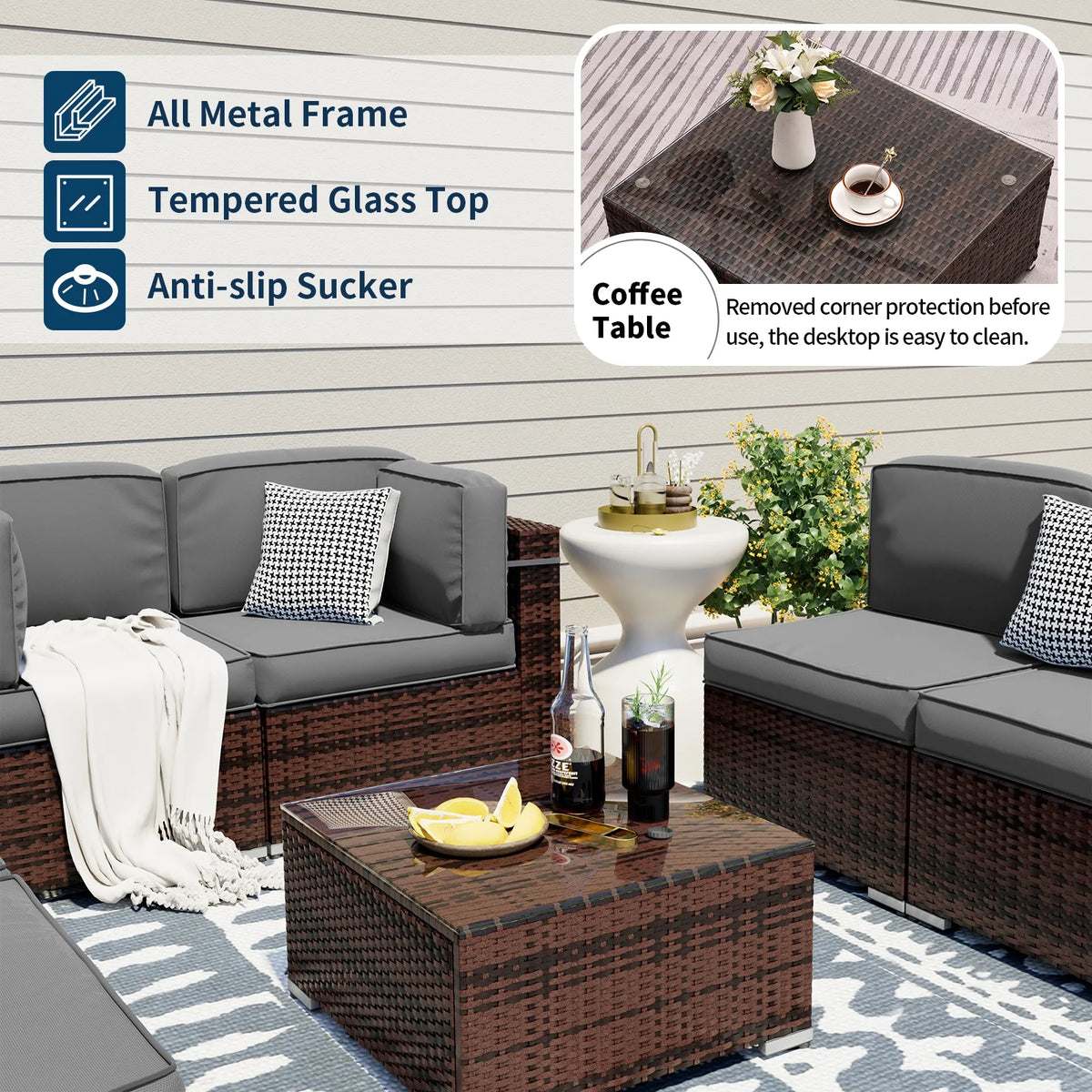 Modular Rattan Wicker 5PCS Patio Sofa Set W5340