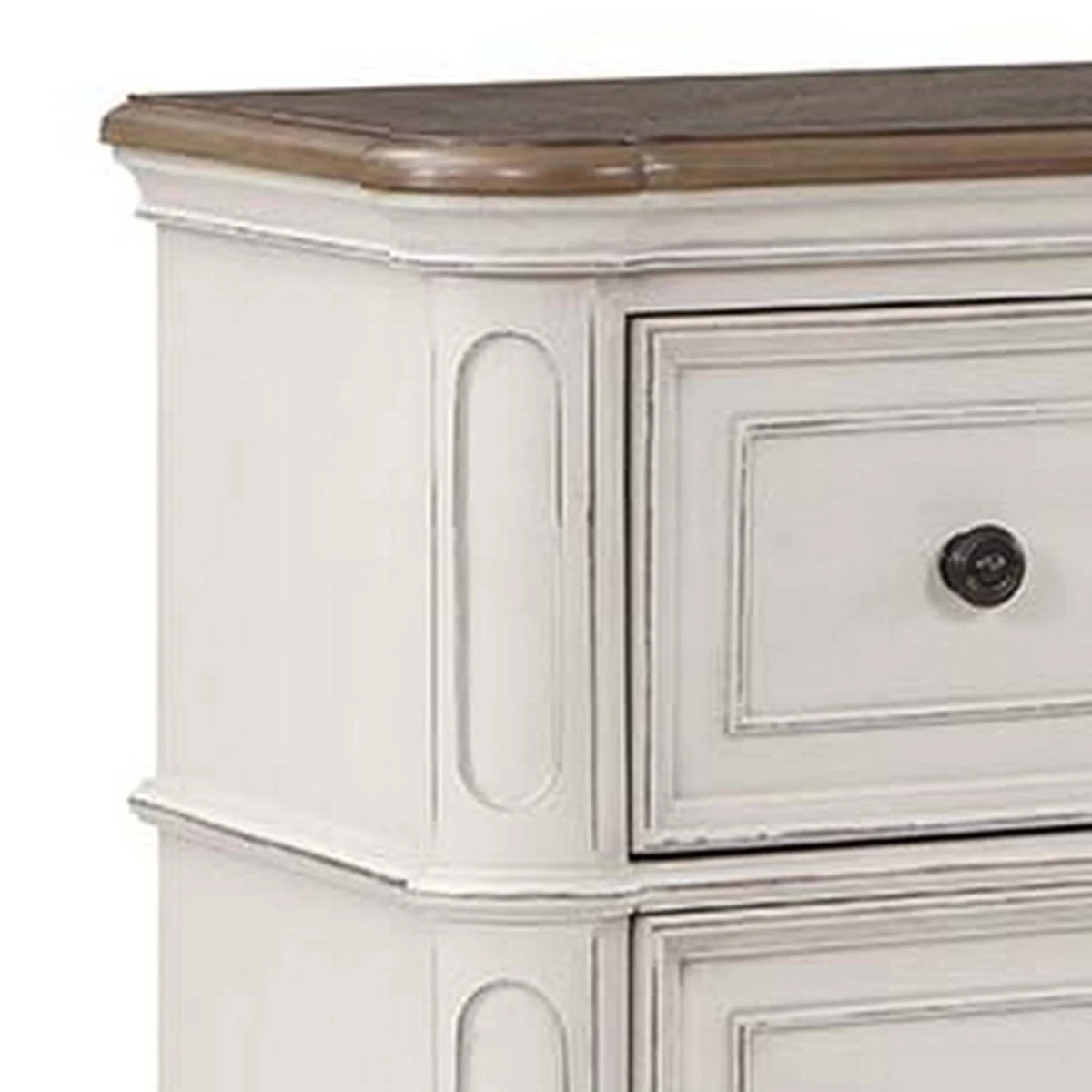 Antique White & Brown Wood Dresser with 7 Drawers V7899