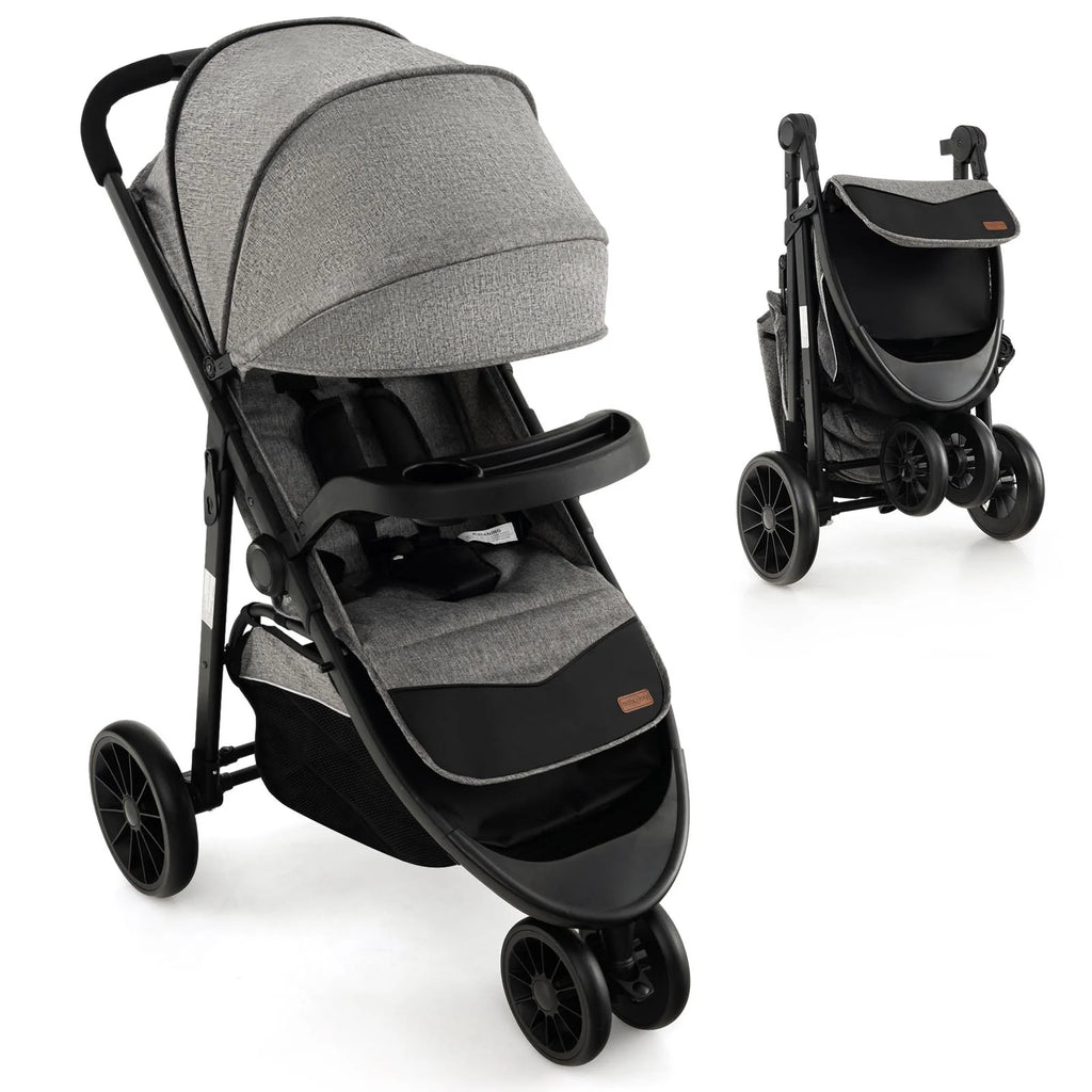 Baby Jogging Stroller Travel System with Adjustable Canopy Grey E622