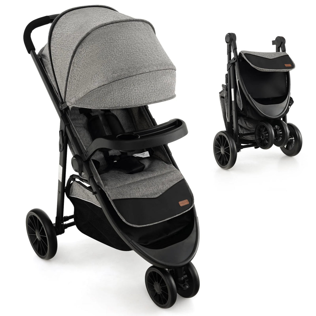 Baby Jogging Stroller Travel System with Adjustable Canopy Grey E622