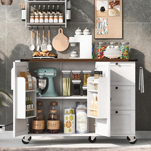 White Kitchen Island with Drop Leaf and Drawer F3683