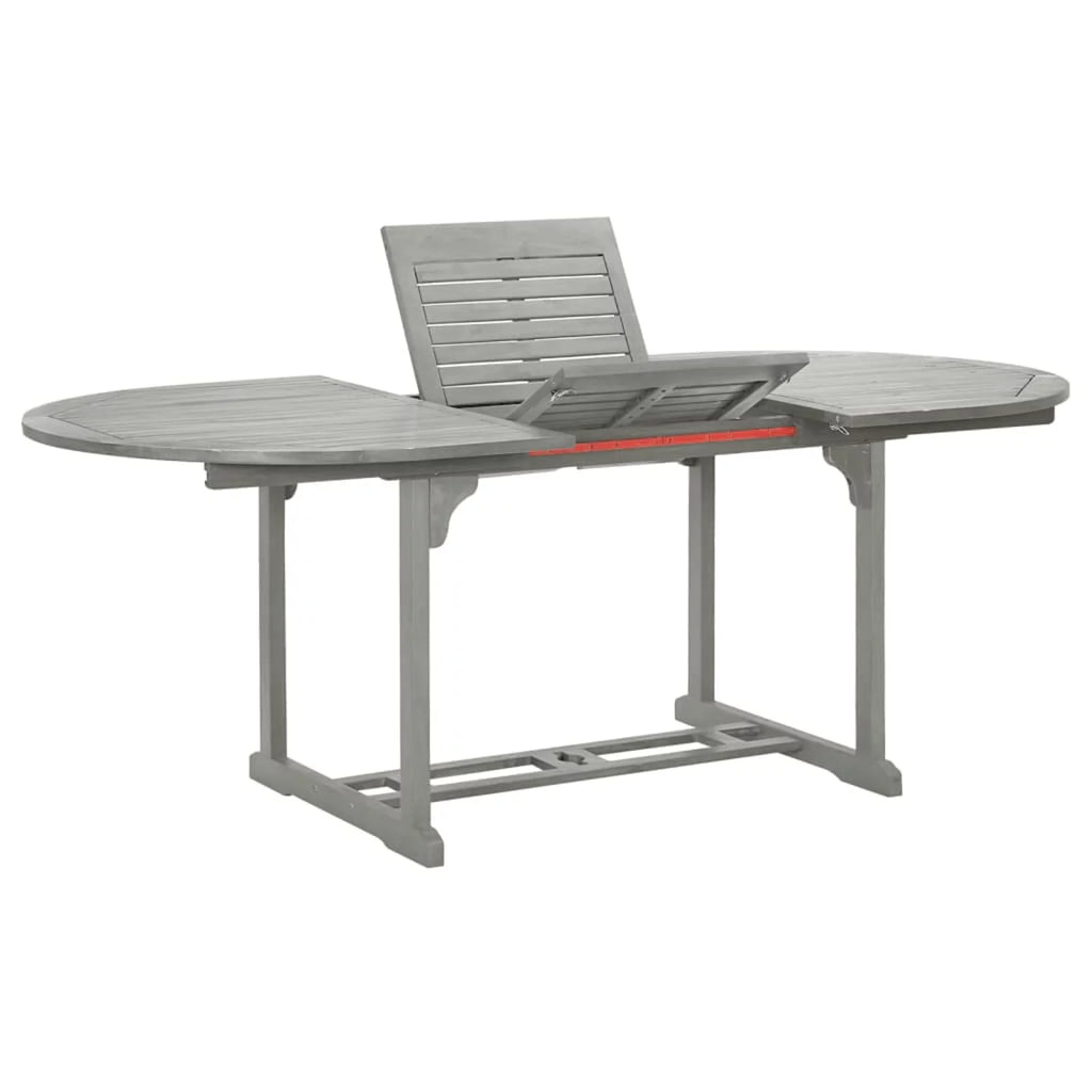Gray Acacia Wood Extendable Oval Outdoor Dining Table with Umbrella Hole L531821