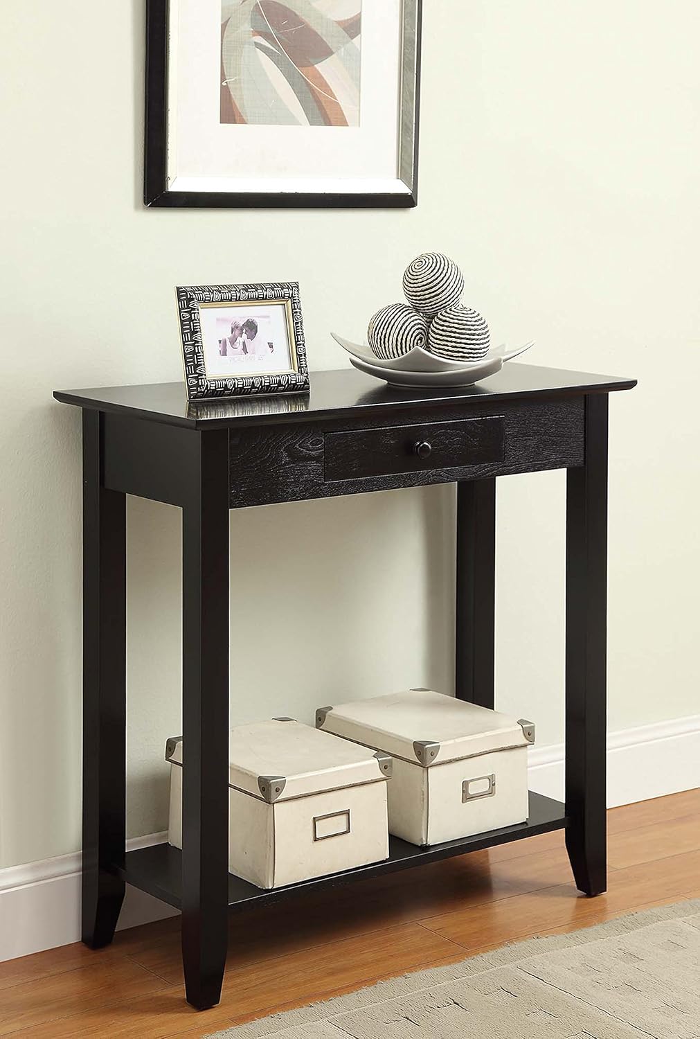 Black Hall Table with Drawer and Shelf K735270