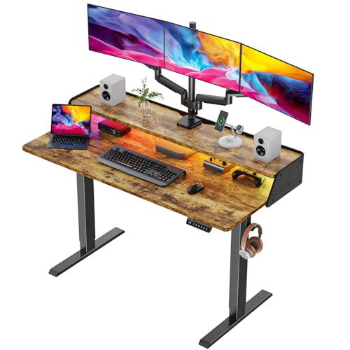 White Electric Height Adjustable Standing Desk with Storage Shelves L910