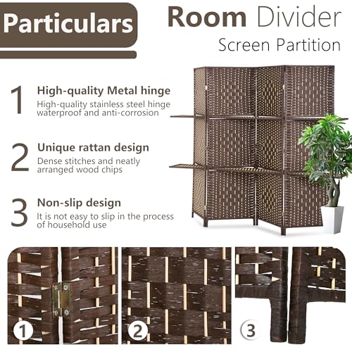 4 Panel Wood Room Divider with Storage Shelves E1920