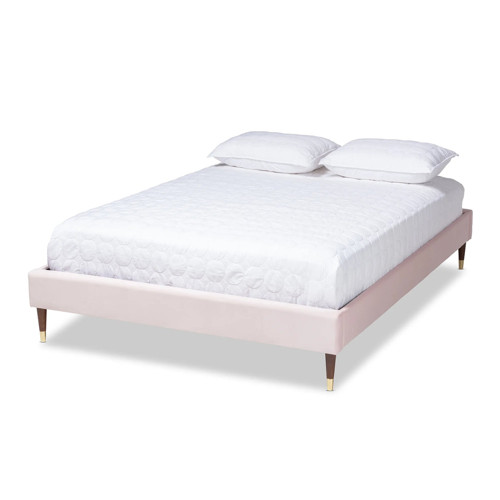 Pink Velvet Upholstered Wood Platform King Bed Y148