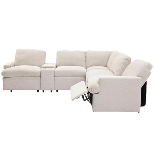 Beige L-Shaped Recliner Sectional Sofa with Storage Box Z4131