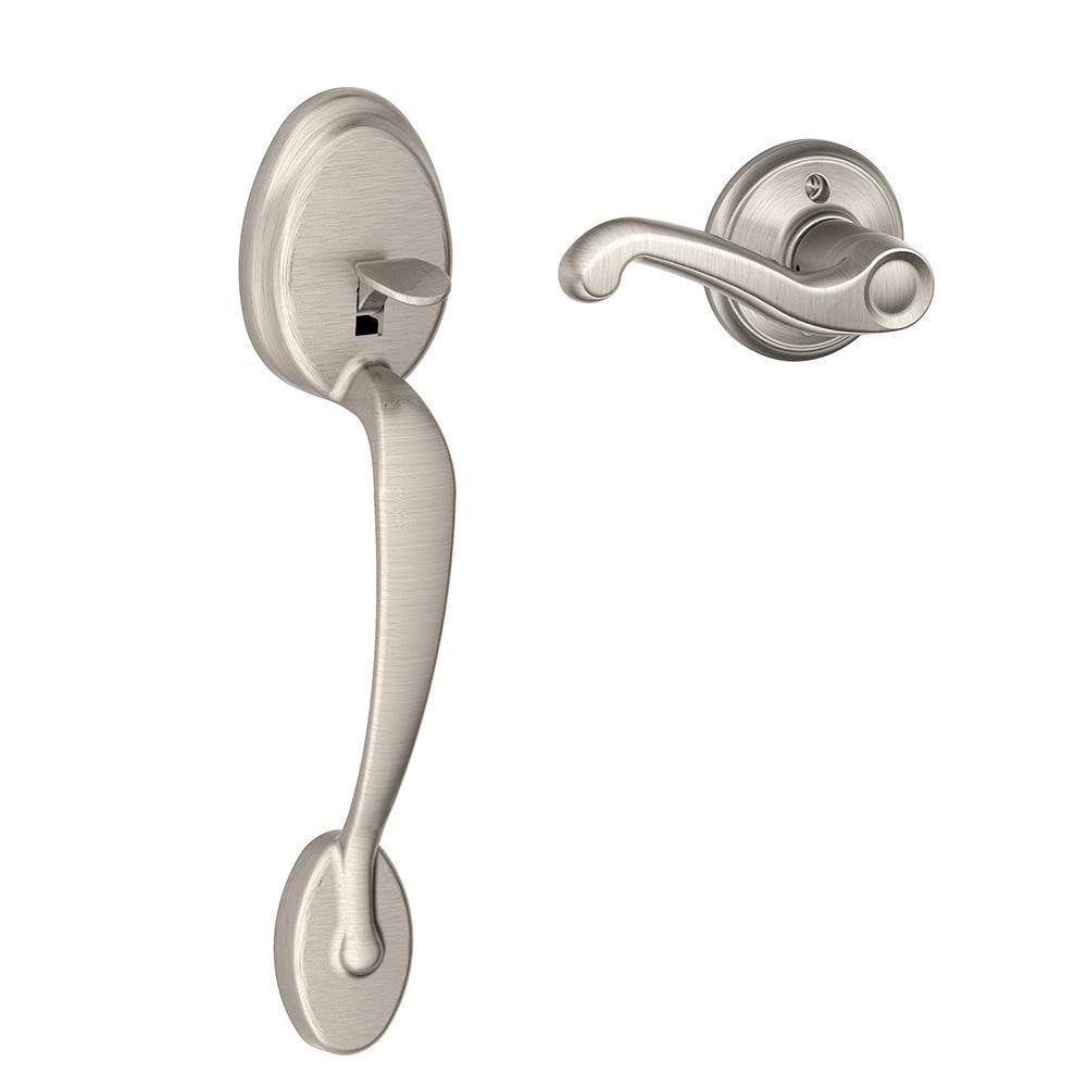 Plymouth Front Entry Handle with Flair Right-Handed Interior Lever, Satin Nickel P501171