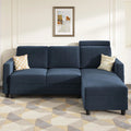 Dark Navy Blue Velvet L-Shaped Sectional Sofa with Storage Chaise S2256