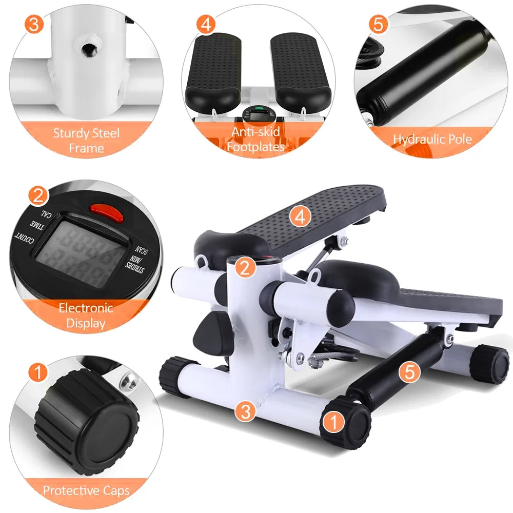 Gray Mini Stepper Air Stair Climber Exercise Machine with Resistance Band C8891