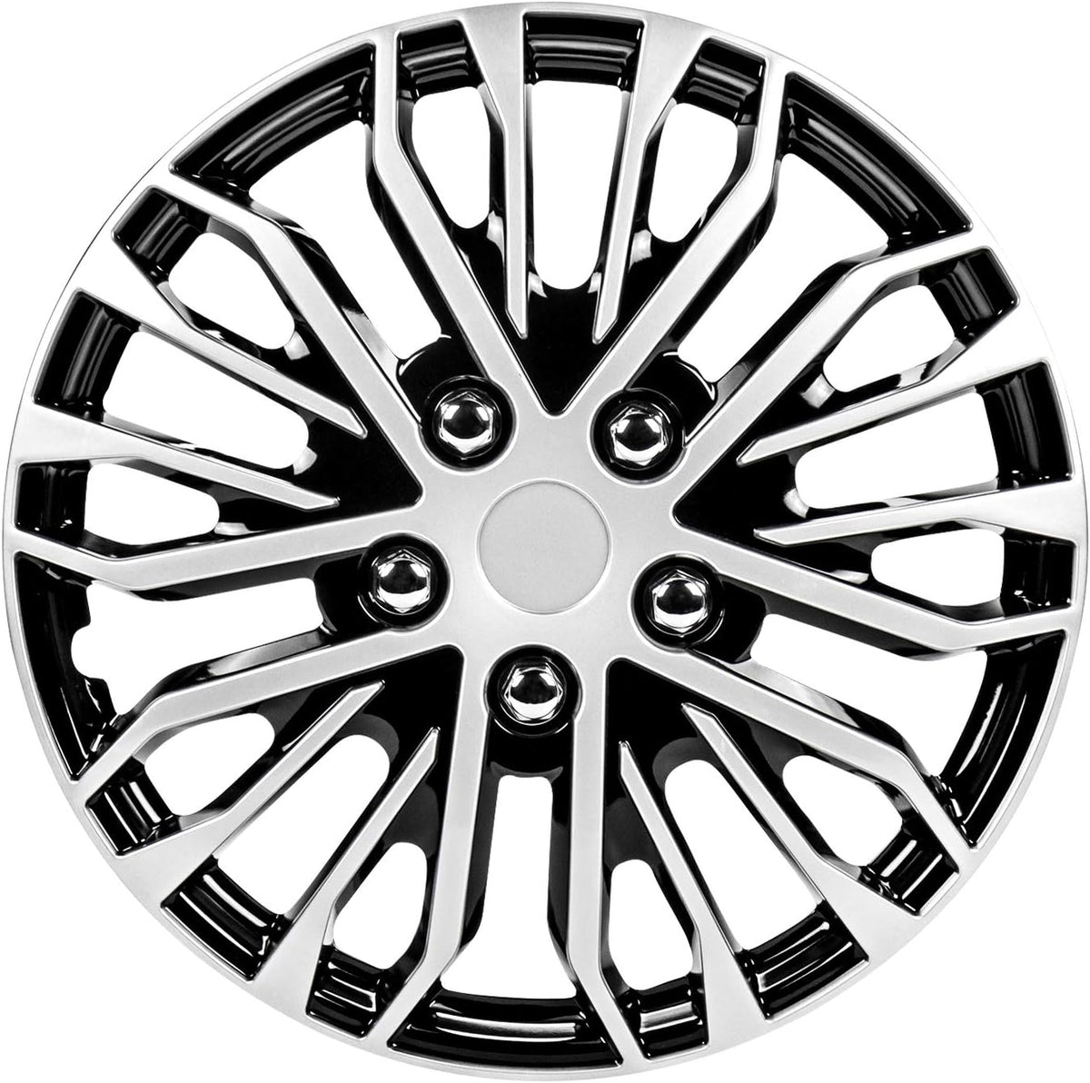 14 Inch Black and Silver Universal Hubcap Wheel Covers Set of 4 J785