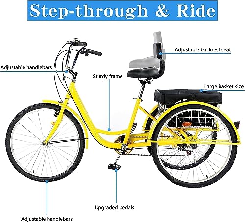 24inch 3 Wheel 7 Speed Tricycle with Shopping Basket and Backrest F1523