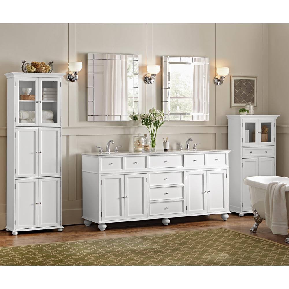 White Bathroom Linen Cabinet Drawer Storage Shelves Z912908