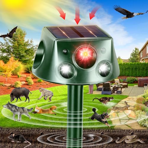 Solar Animal Repeller 360° Ultrasonic Outdoor with Motion Sensor & LED Flashing B775452