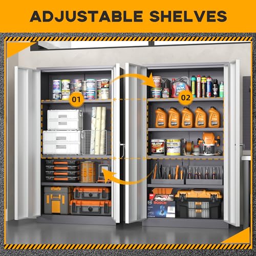 72" H Black Metal Storage Cabinet with 2 Doors and 4 Adjustable Shelves S872