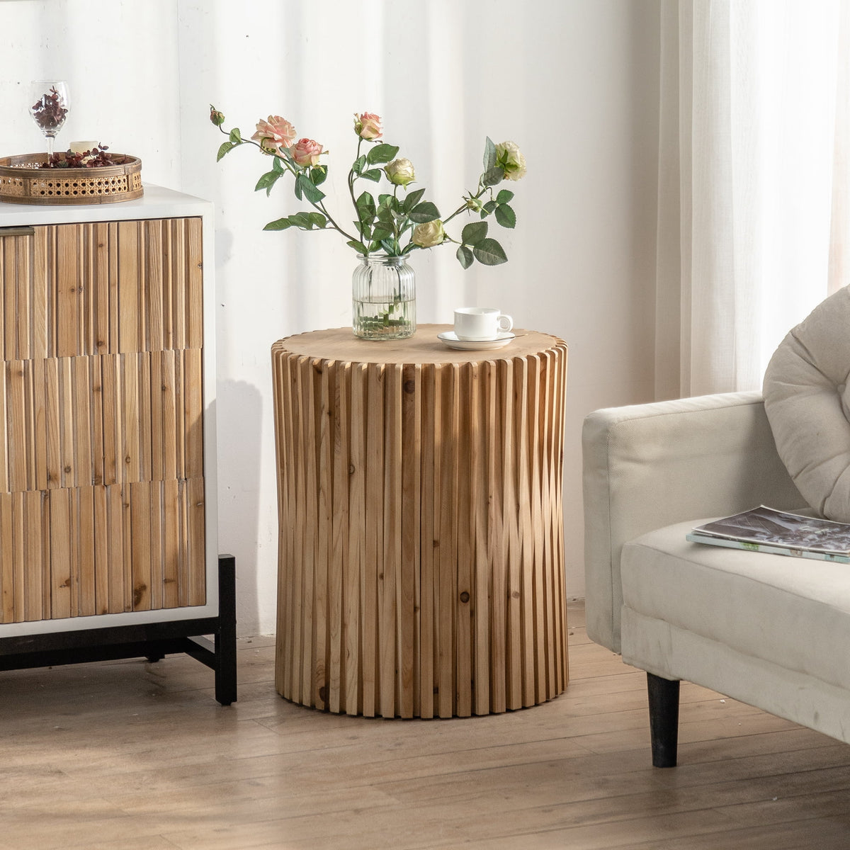 Retro Cylindrical Coffee Table with Vertical Texture U763