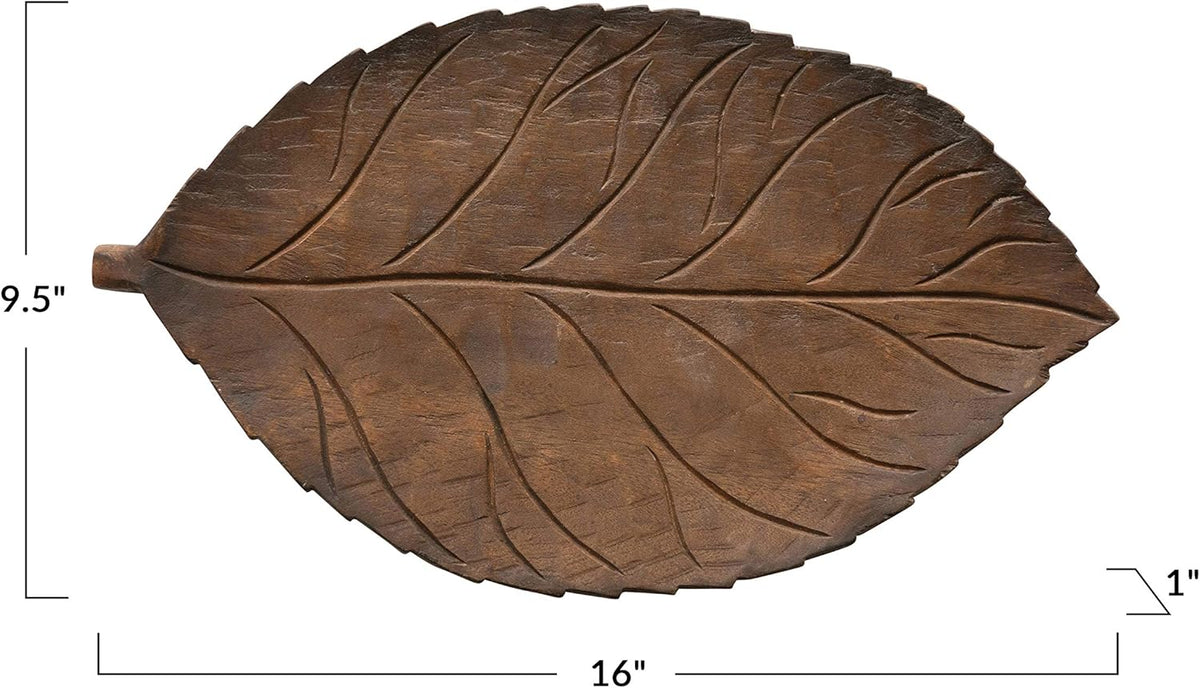 Hand-Carved Mango Wood Leaf Tray, Brown Pack of 2 B846436