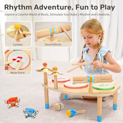 11-in-1 Kids Drum Set with Bongo Drums, Cymbals, Maracas & Wrist Bells H7298