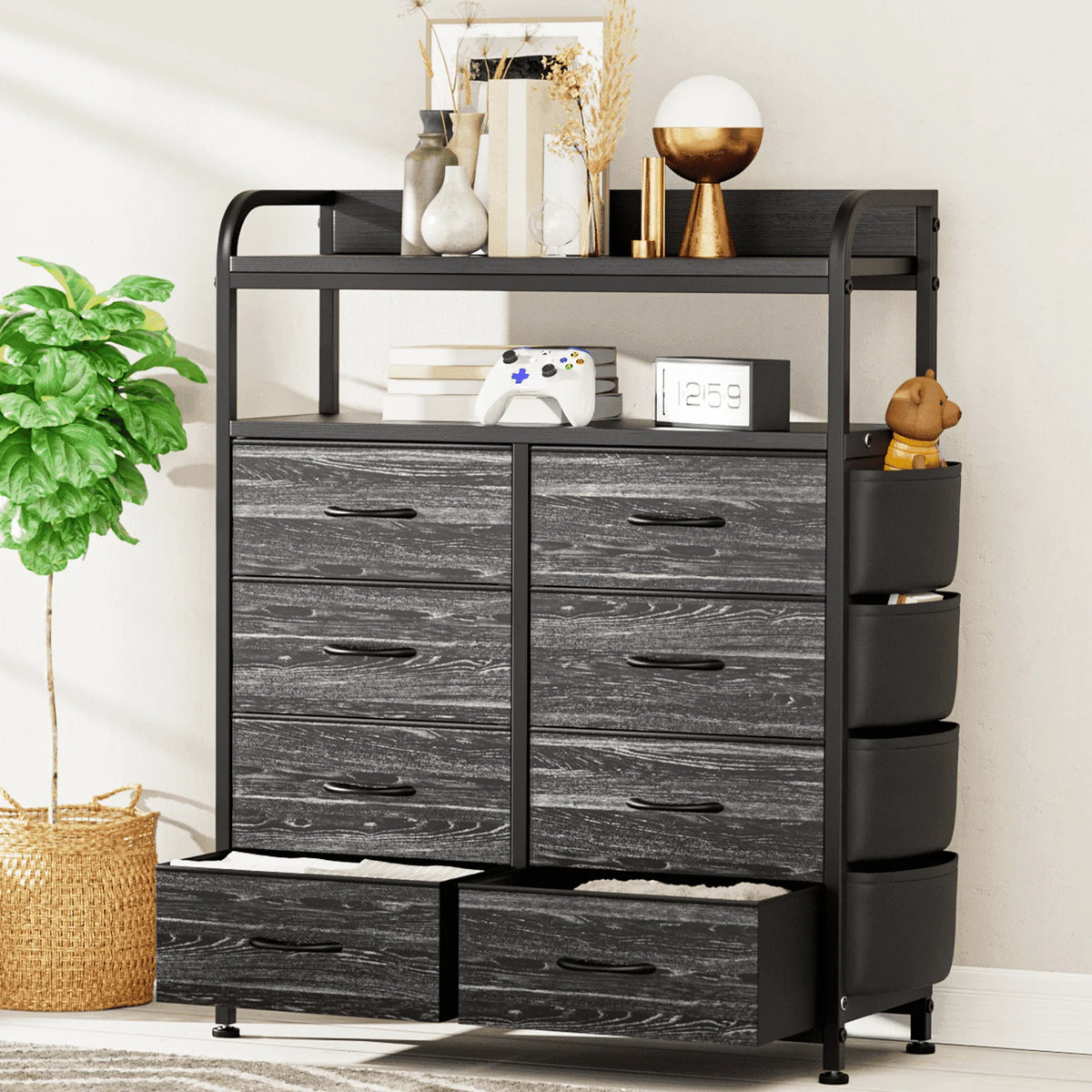 White 12 Drawer Dresser with Side Pockets and Hooks V714