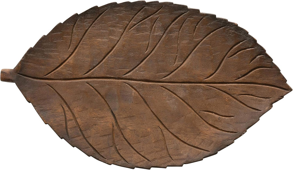Hand-Carved Mango Wood Leaf Tray, Brown Pack of 2 B846436