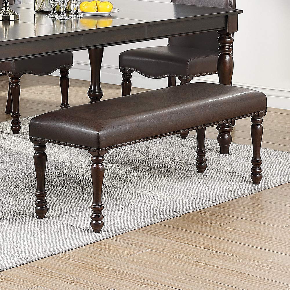 Cherry Finish Faux Leather Bench D373276
