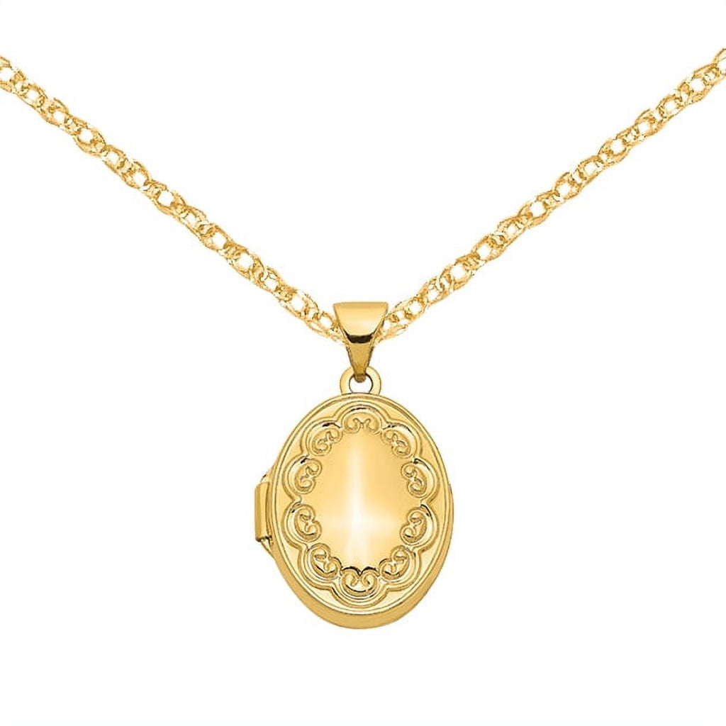 14 Karat Yellow Gold Oval Locket on 18-inch Cable Rope Chain K59795
